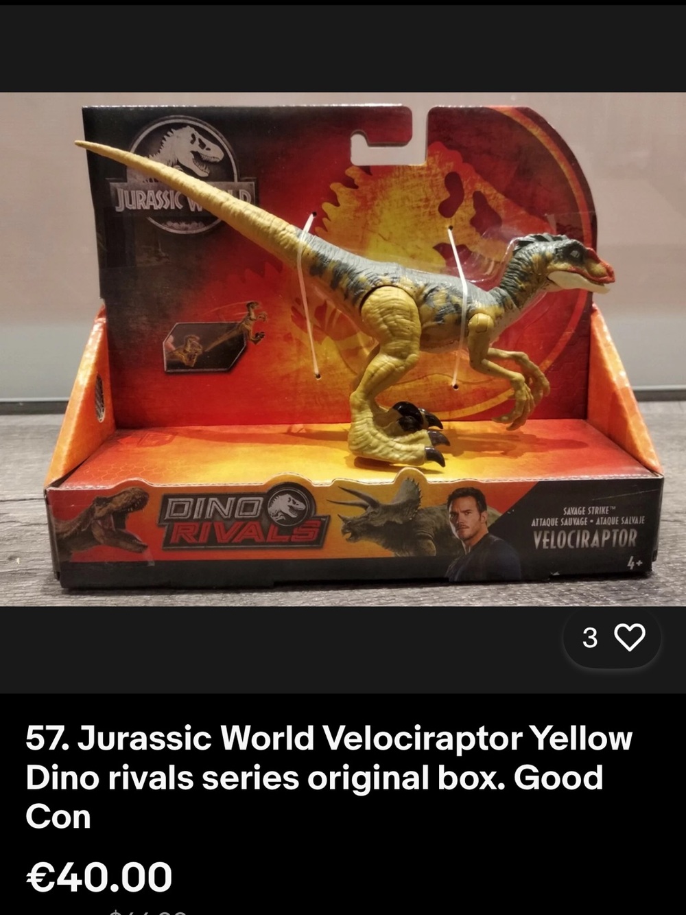 Jurassic World Dino Rivals Yellow Velociraptor Figure NWT